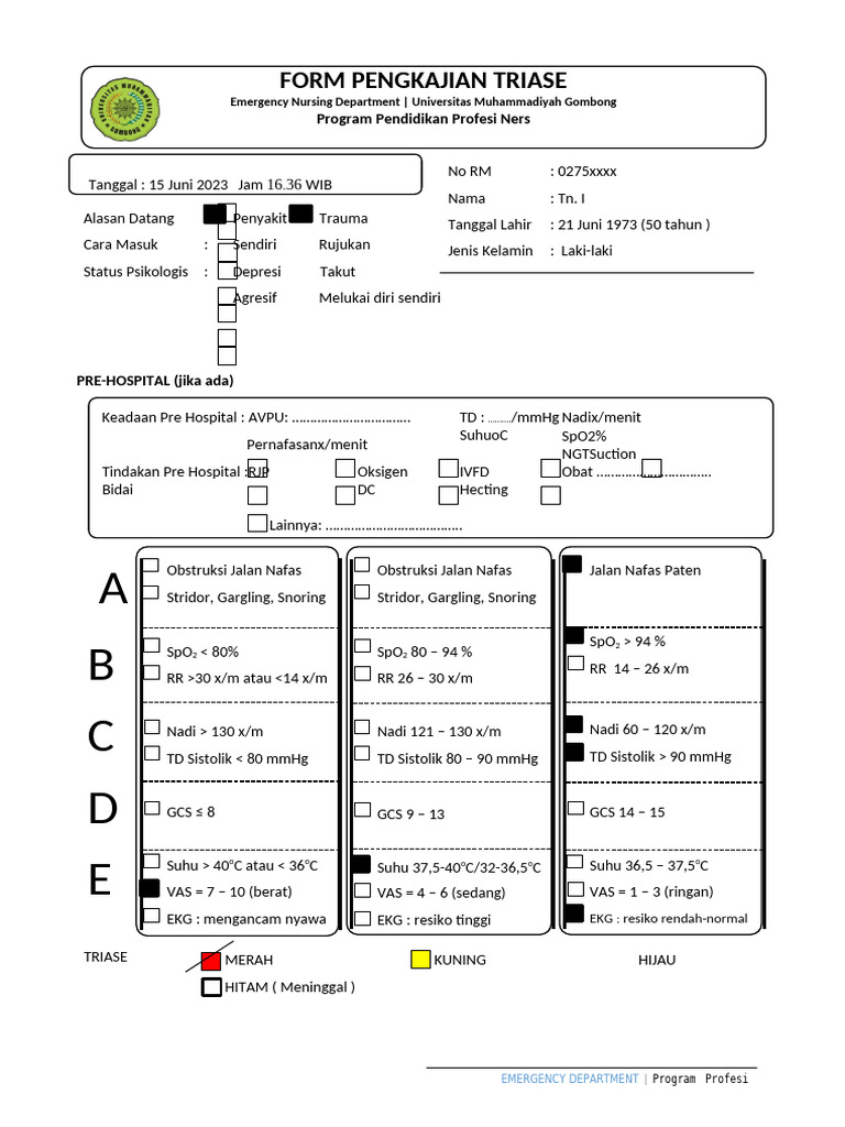 Form Pengkajian Triase Keperawatan Gawat Darurat | PDF