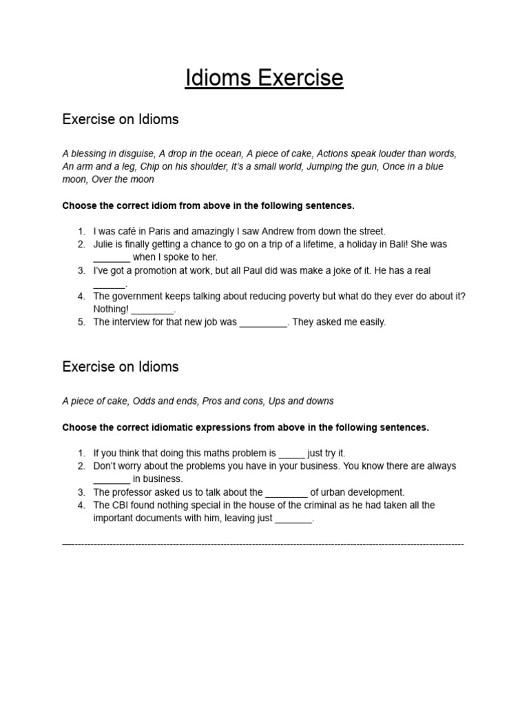 Exercise On Idioms | PDF