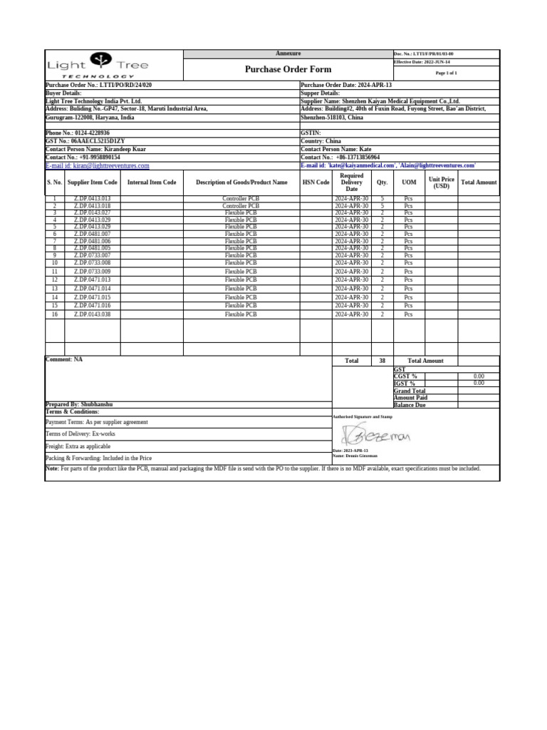 Purchase Order for PCBs and Flex PCBs | PDF