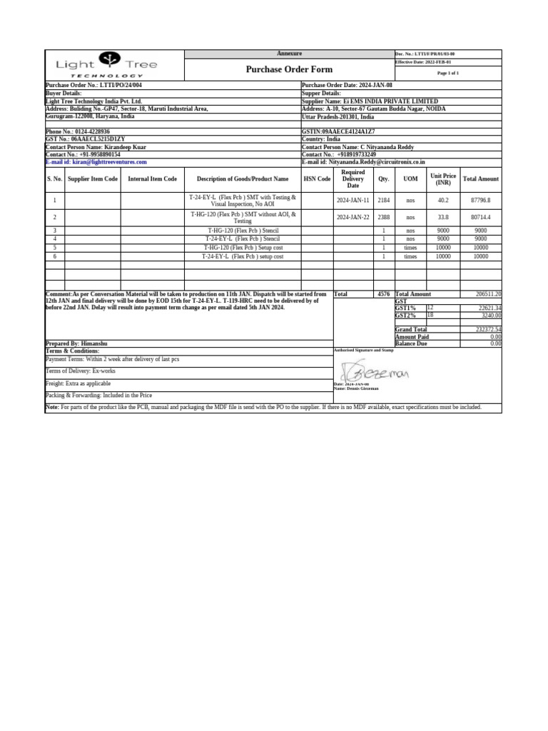 LTTI-PO-24-004-Ei EMS INDIA PRIVATE LIMITED | PDF