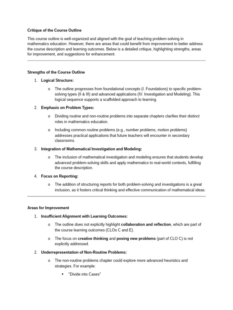 Math Investigation Course Syllabus Guide | PDF | Mathematics | Critical ...