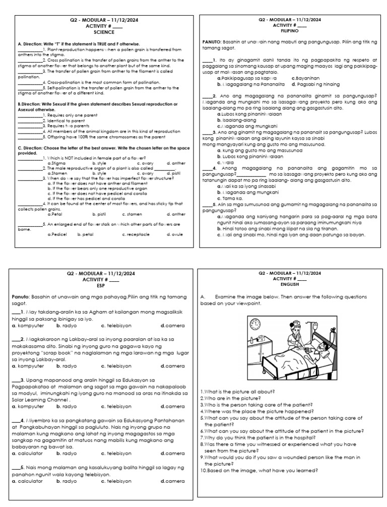 Esp Science English Filipino 11-12-2024 | PDF