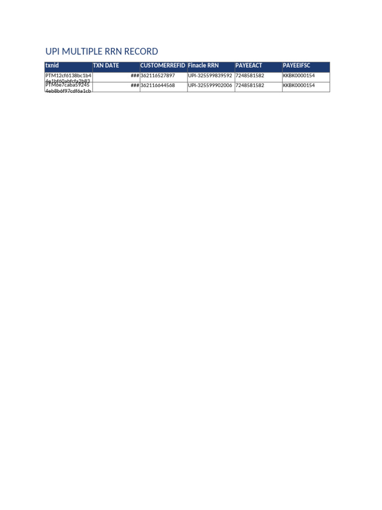 Upi Multiple RRN Record | PDF