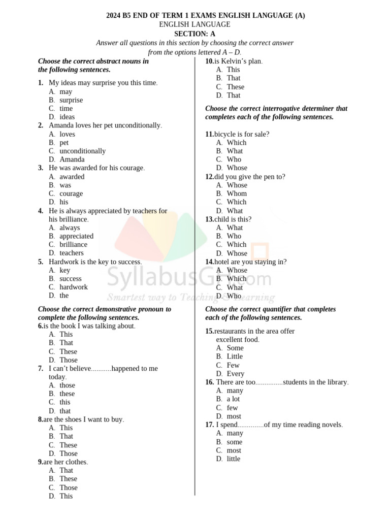 2024 English Language Exam Questions | PDF | English Language ...
