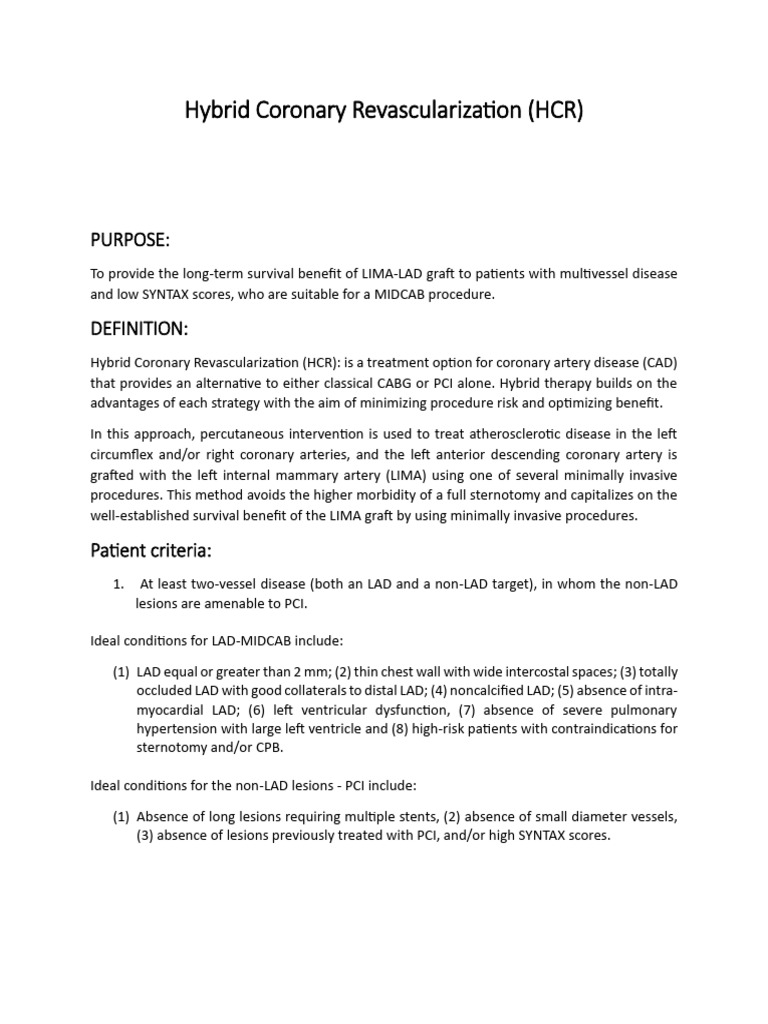 HCR protocol | PDF | Percutaneous Coronary Intervention | Coronary ...