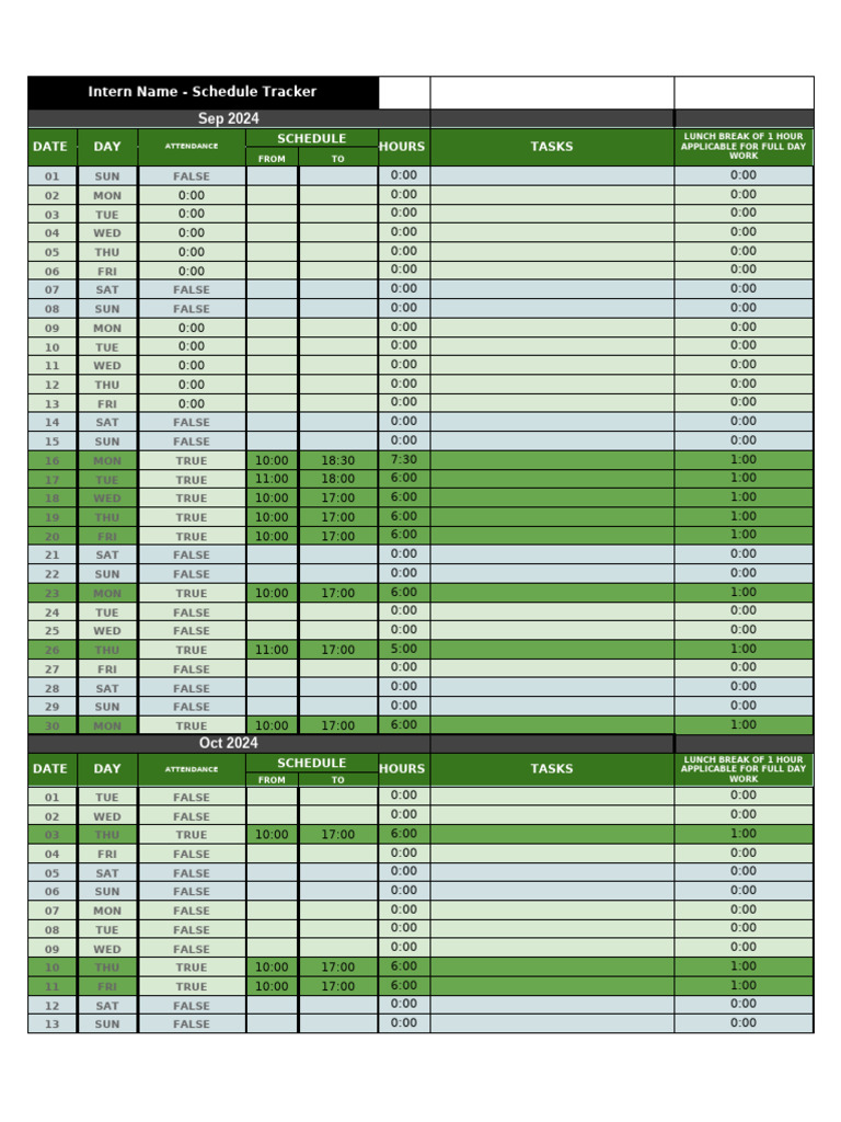 Intern Schedule Tracker Template | PDF