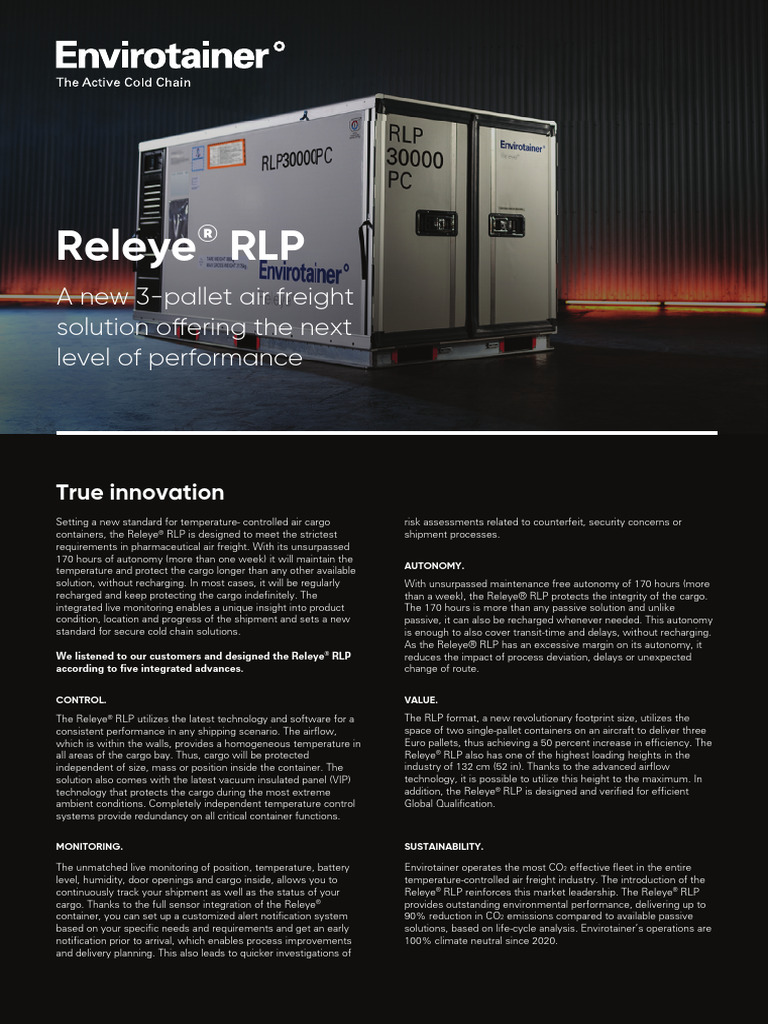 Envirotainer Releyer RLP Container Tech Specs3 | PDF | Cargo ...