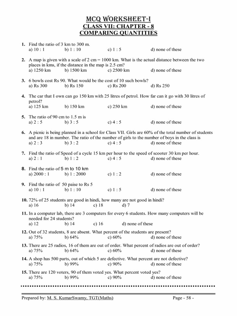 Comapring Quantities UOI3 | PDF