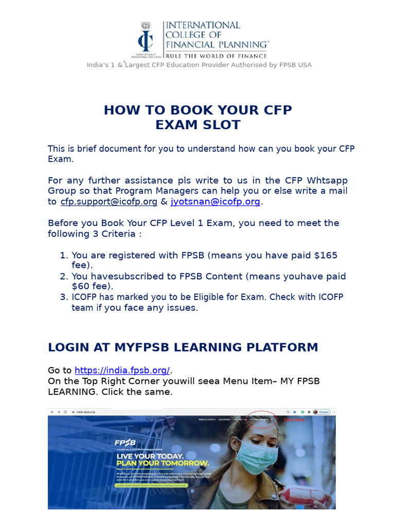 How To Book Your CFP Exam Slot | PDF