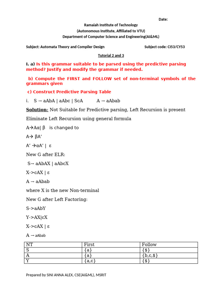 Predictive Parsing and Grammar Analysis | PDF | Formalism (Deductive ...
