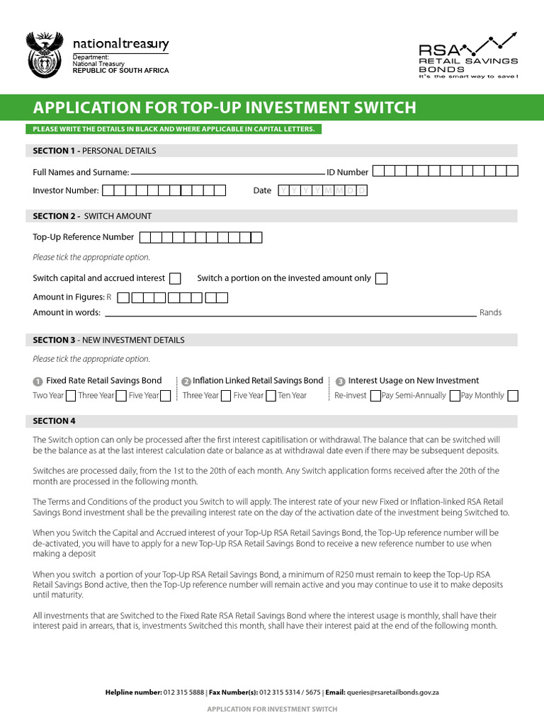 RSA Retail Savings Bond Switch Form | PDF | Interest | Bonds (Finance)