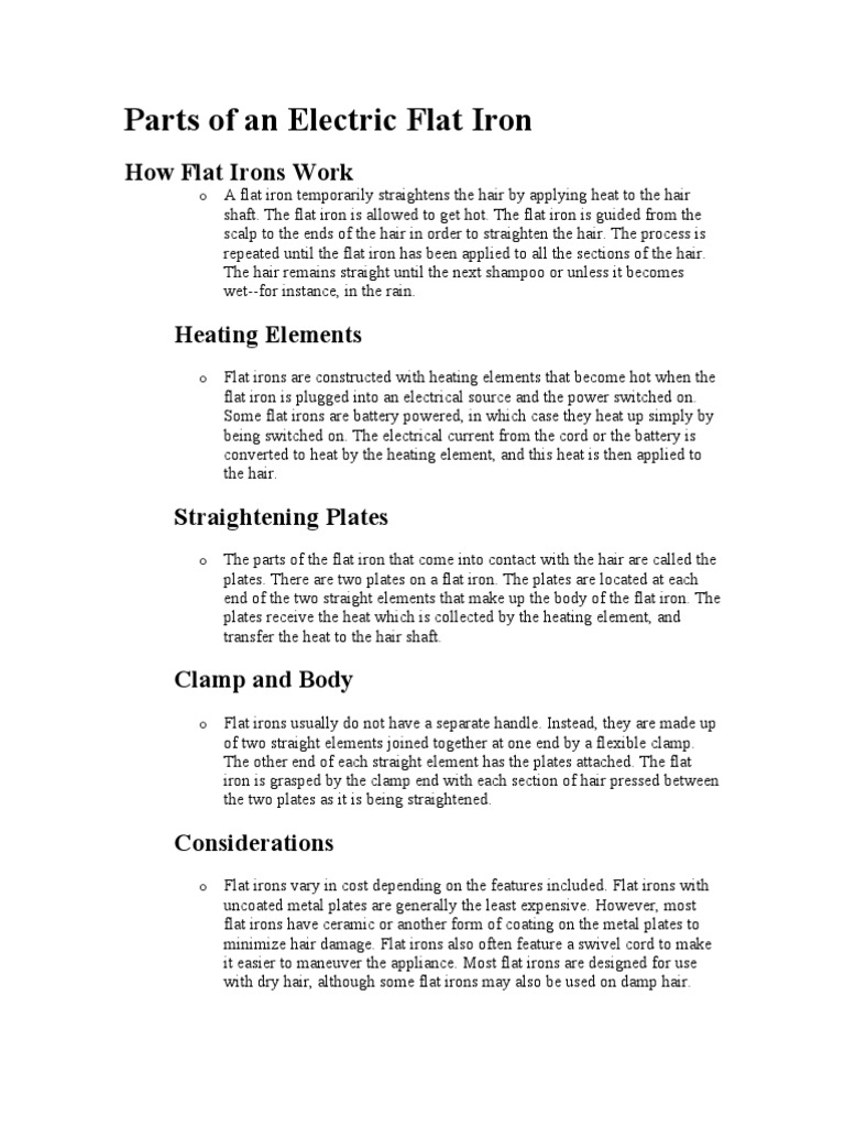 Parts of An Electric Flat Iron Iron Heat