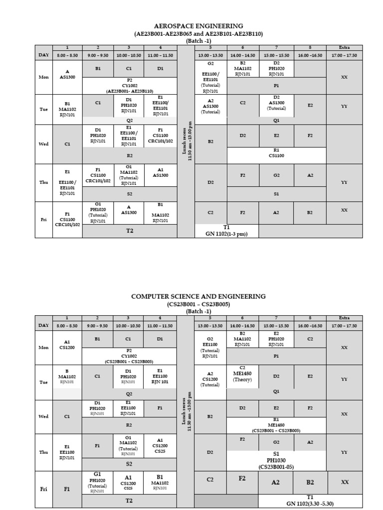2024 Aerospace & Engineering Timetable | PDF