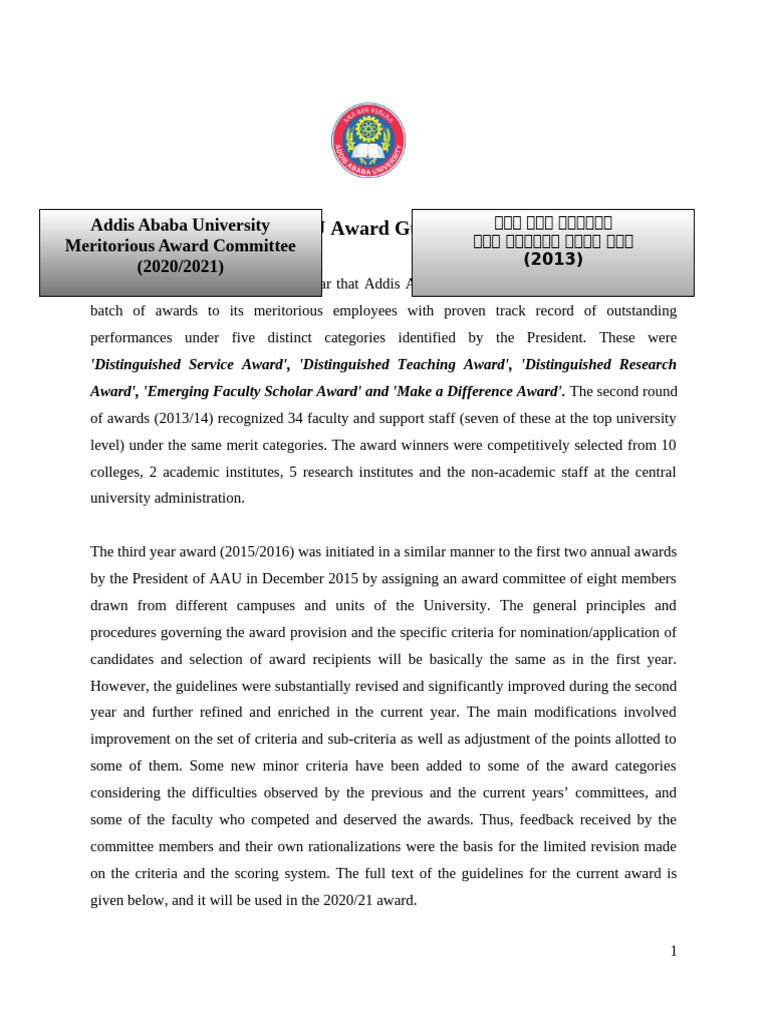 AAU Meritorious Award Guidelines 2021 | PDF | Thesis | Mentorship