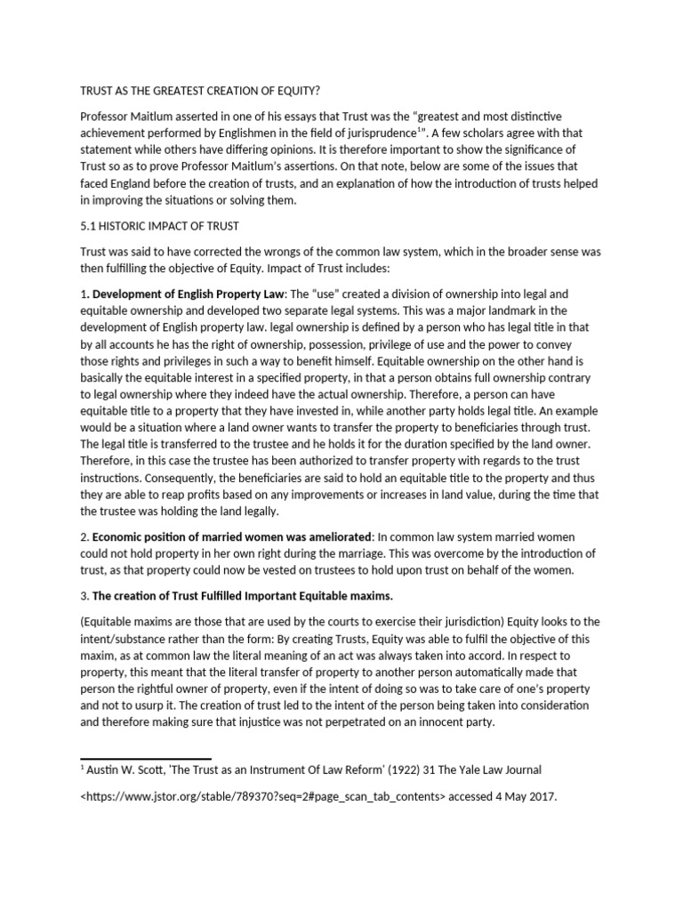 The Significance of Trusts in Equity | PDF | English Trust Law | Pension