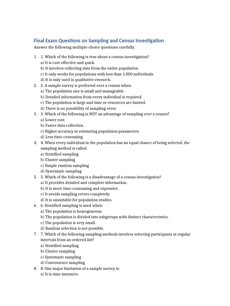 Final Exam Sampling Census | PDF | Sampling (Statistics) | Stratified ...