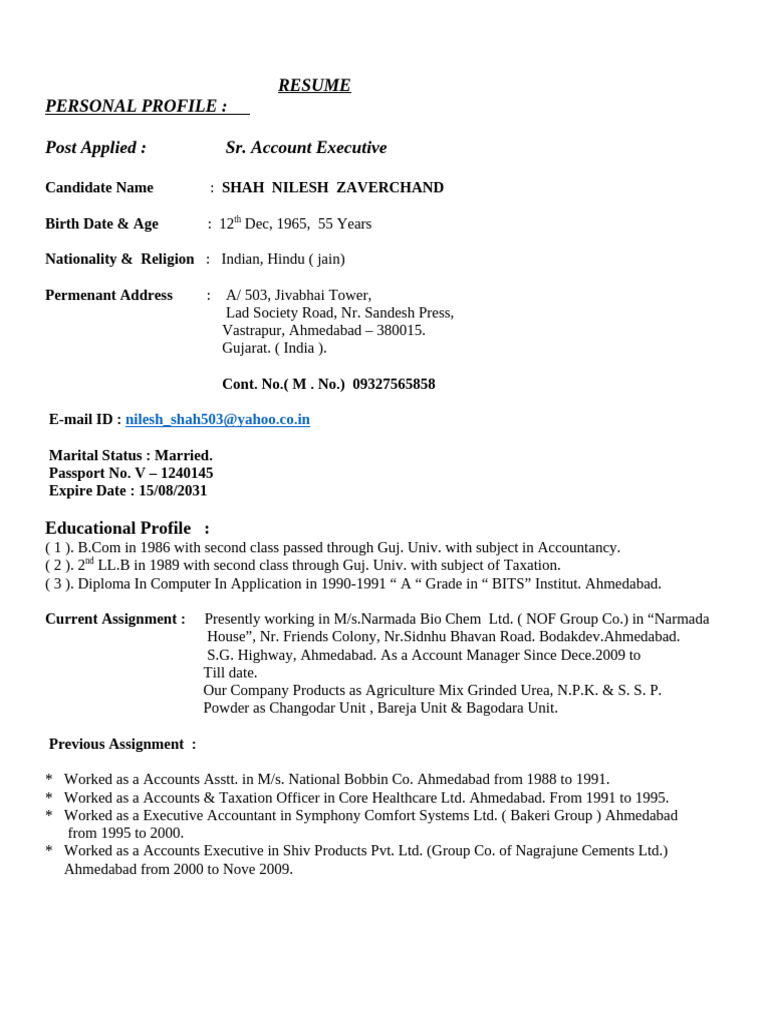 NS-1+SHAH+NILESH+RESUME+-2023 | PDF | Audit | Internal Control