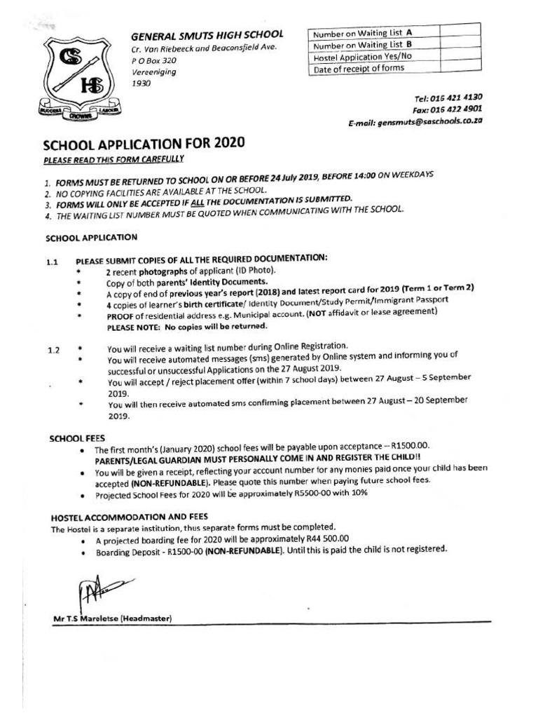 School Application 2020 Pdf