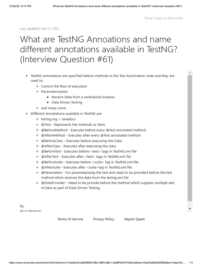 What are testng annoations and name different annotations available in