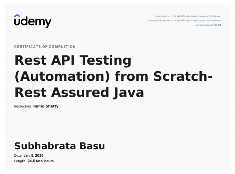 RestAssuredJava Certificate | PDF
