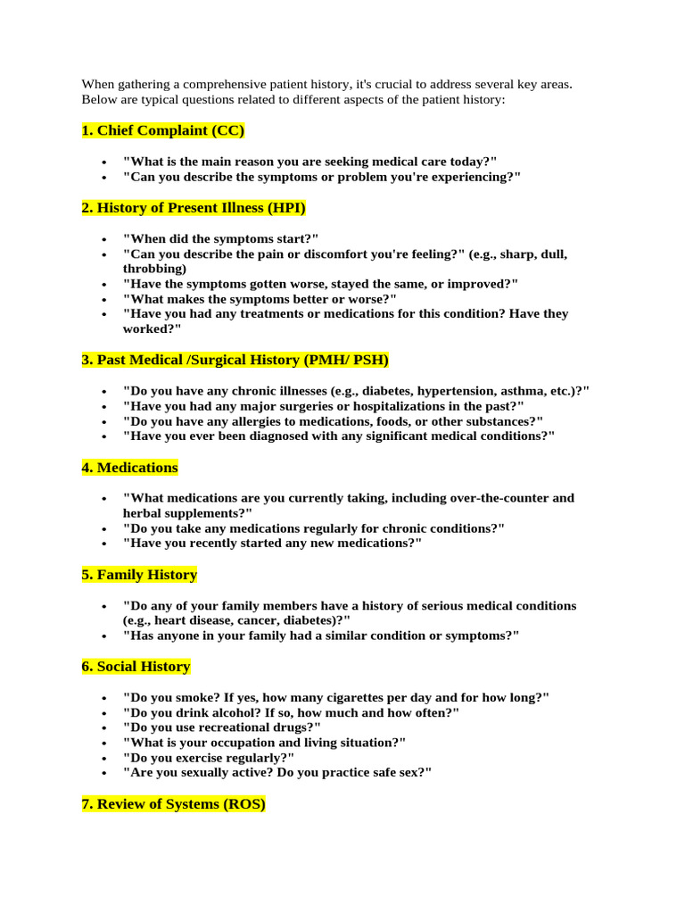 Comprehensive Patient History Guide | PDF | Chronic Condition ...