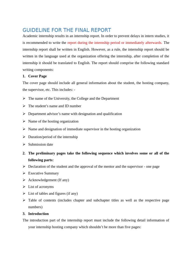 Final Report Guidelines for Internships | PDF | Internship | Job Hunting