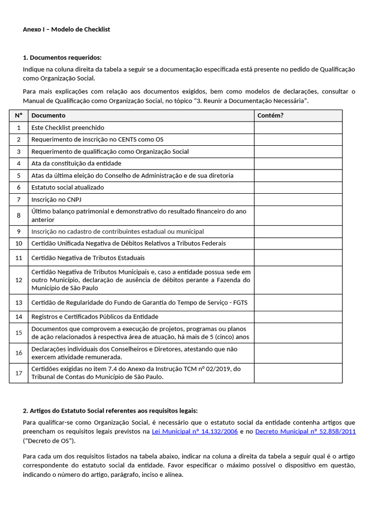 Anexo I - Modelo de Checklist | PDF