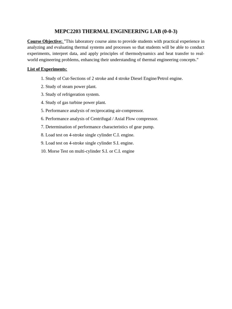 Thermal Engineering Lab Course | PDF