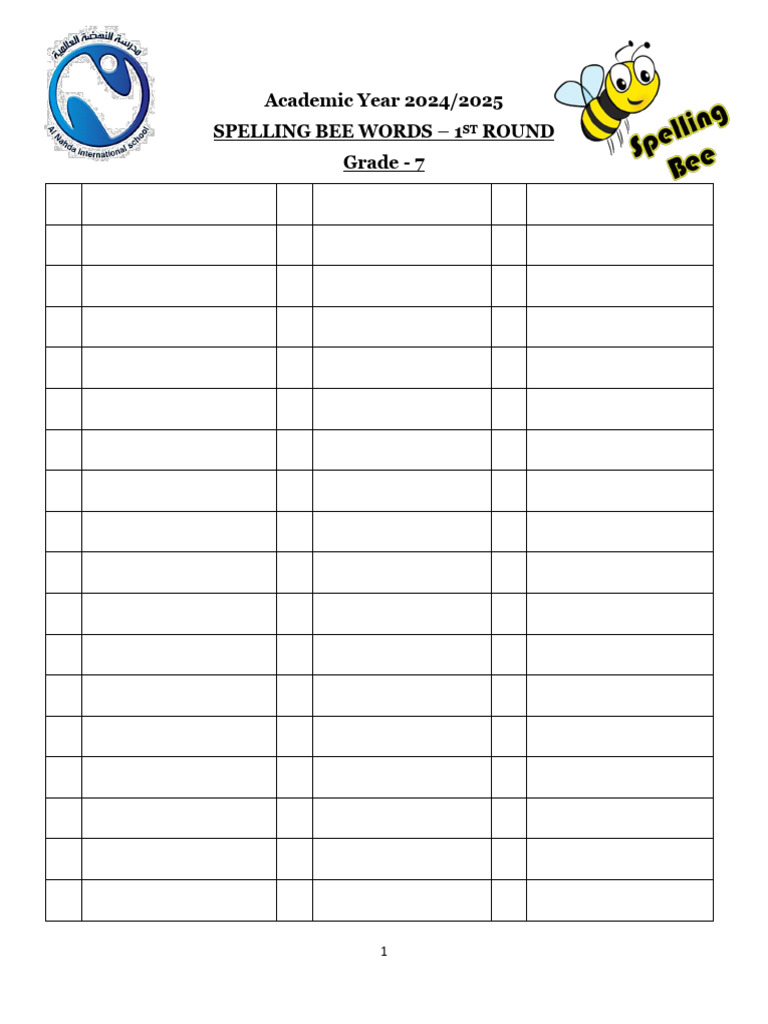 Grade 7 Spelling Bee Word List 2024 | PDF