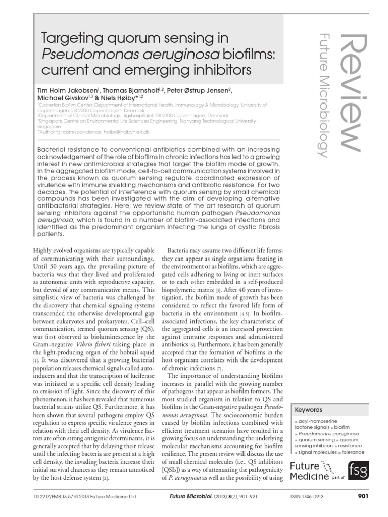 2013 Targeting Quorum Sensing in | PDF | Biofilm | Pseudomonas Aeruginosa