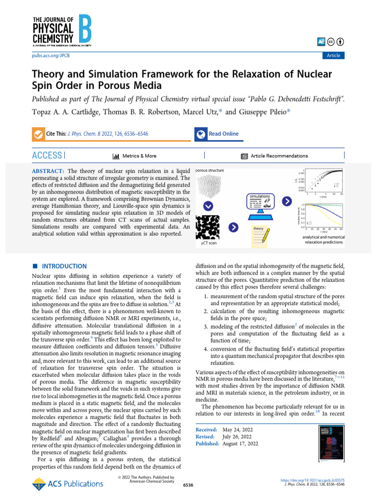 Nuclear Spin Relaxation in Porous Media | PDF | Relaxation (Nmr ...