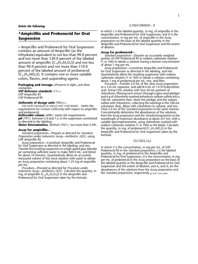 Ampicillin and Probenecid Suspension Guidelines | PDF | Chemical ...