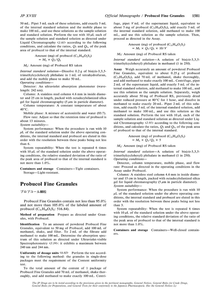 Probucol Fine Granules Monograph | PDF | Chromatography | Tablet (Pharmacy)