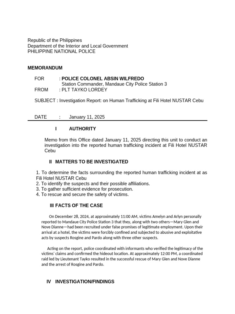 Human Trafficking Investigation Report Cebu | PDF | Human Trafficking ...