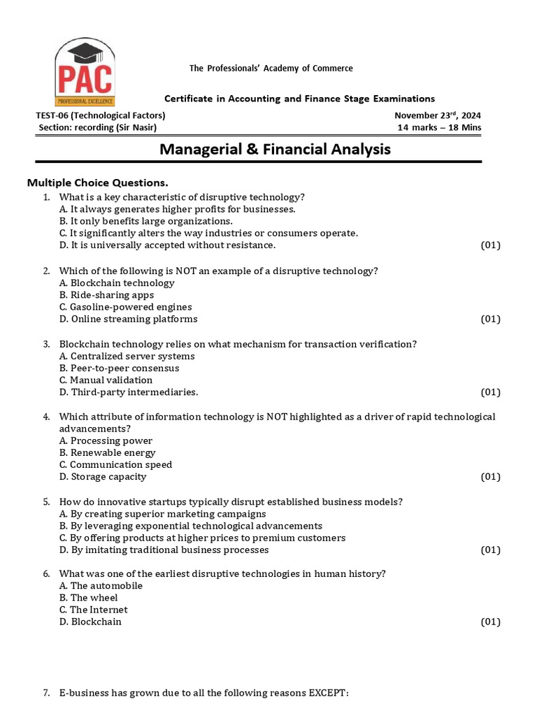 Disruptive Technology Exam Questions | PDF | Disruptive Innovation ...