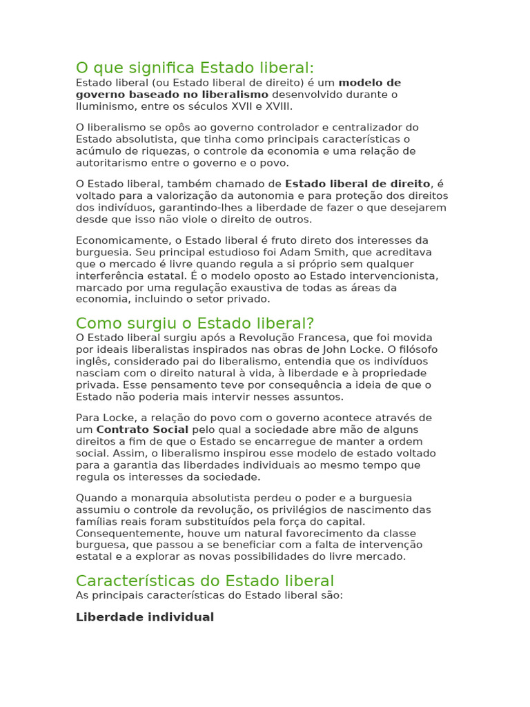 Entenda o Estado Liberal e Suas Características | PDF | Economias | Estado
