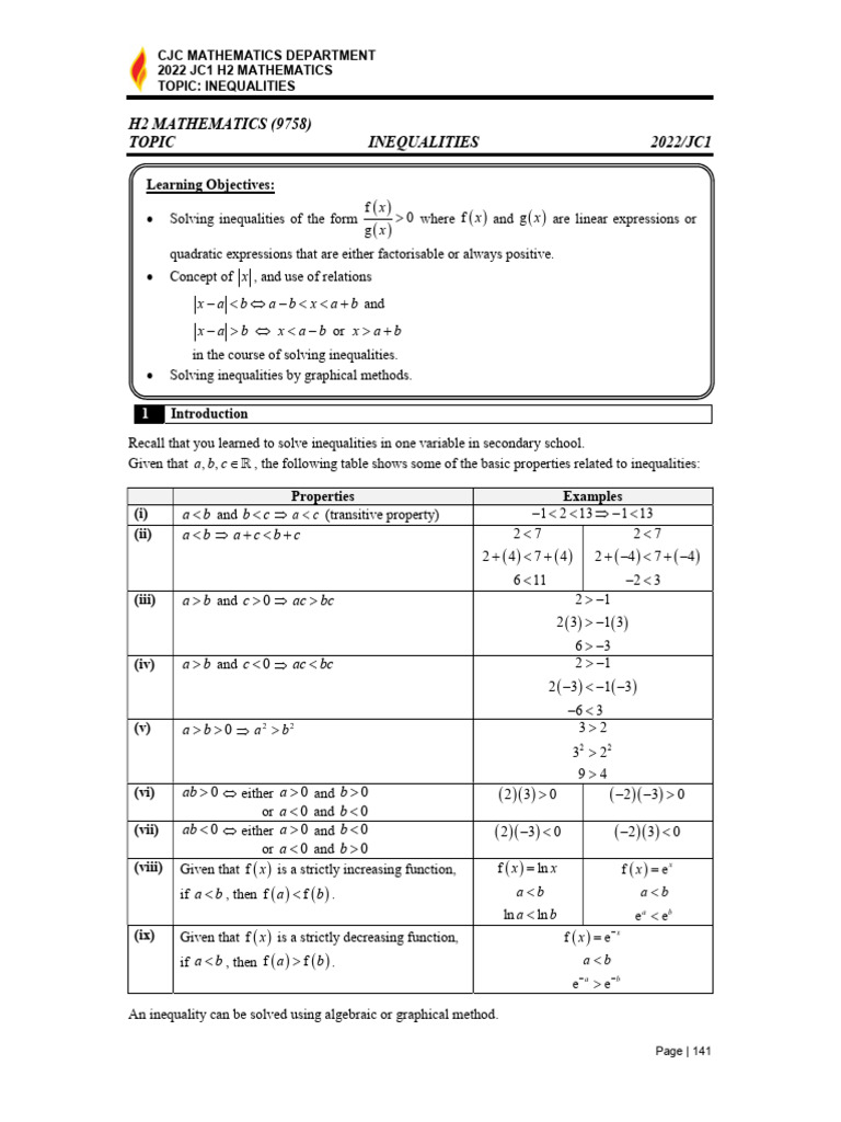 JC1 H2 Mathematics: Inequalities Guide | PDF | Mathematical Analysis ...