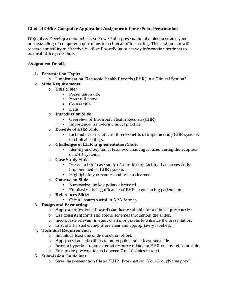Clinical Office Computer Application Assignment powerpoint | PDF
