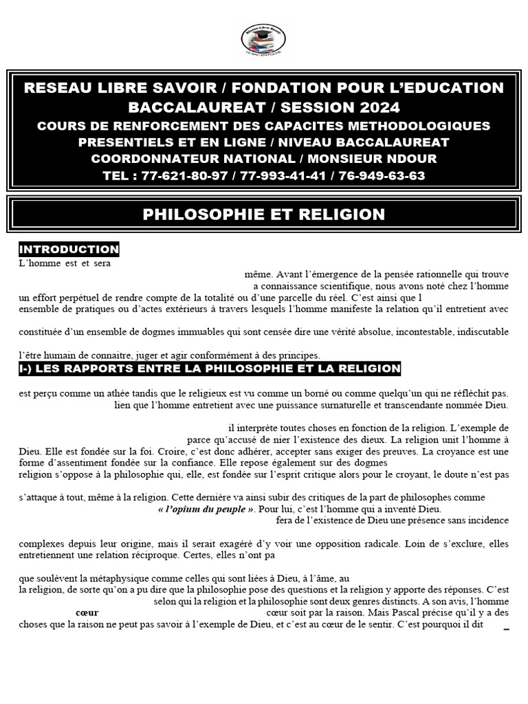 Philosophie et Religion : Relations Complexes | PDF | Raison | Dieu