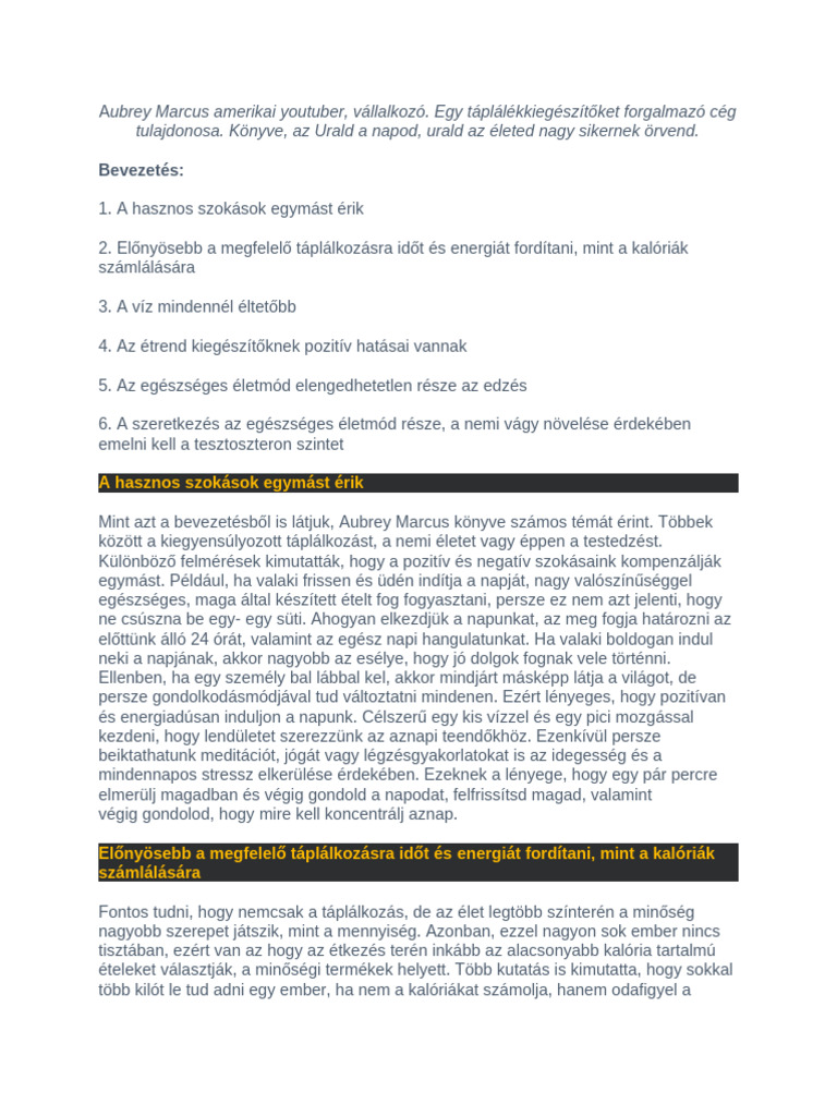 Aubrey Marcus - Urald A Napod, Urald Az Életed | PDF