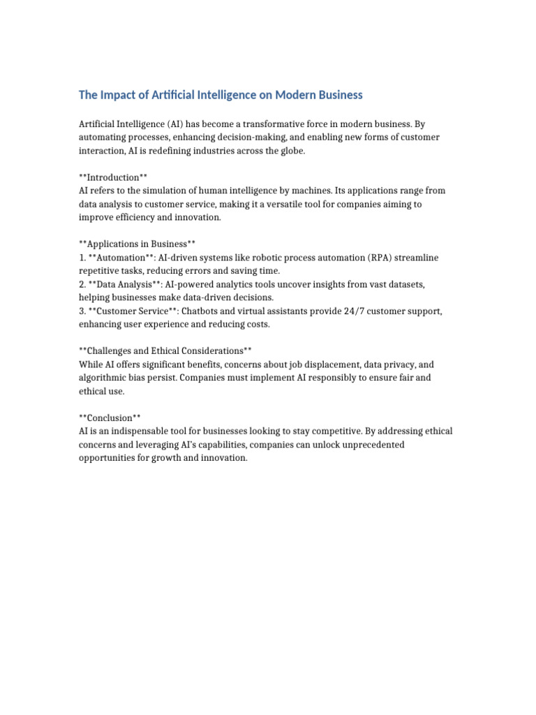 The Impact of Artificial Intelligence On Modern Business | PDF