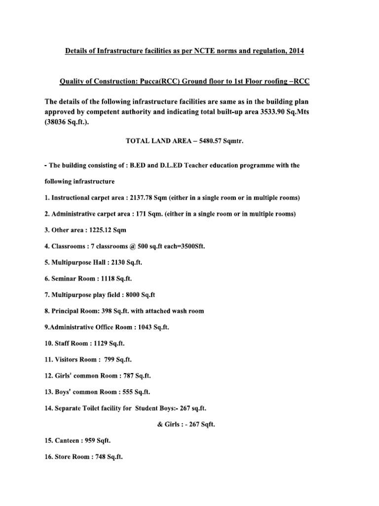 Details of The Infrastructure Facilitiesd | PDF