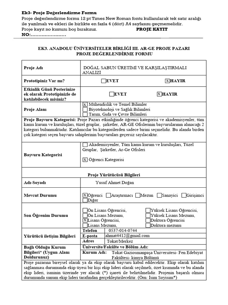 Ek 3 Degerlendirme Formu | PDF