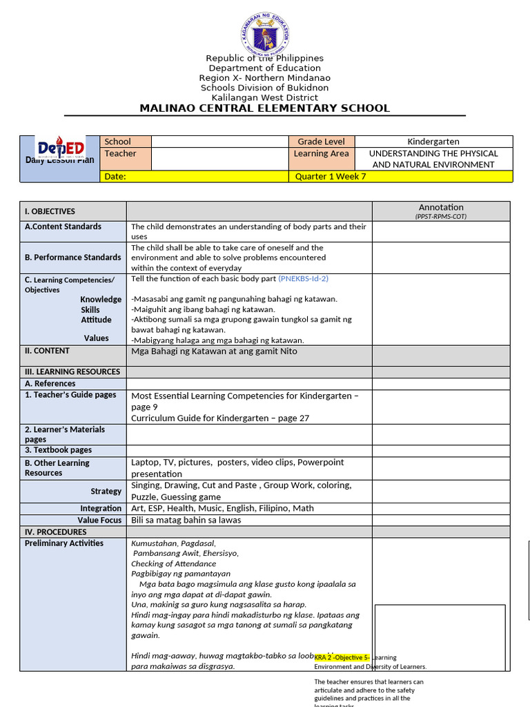 1 DLP Kinder Week 7 Tagalog | PDF