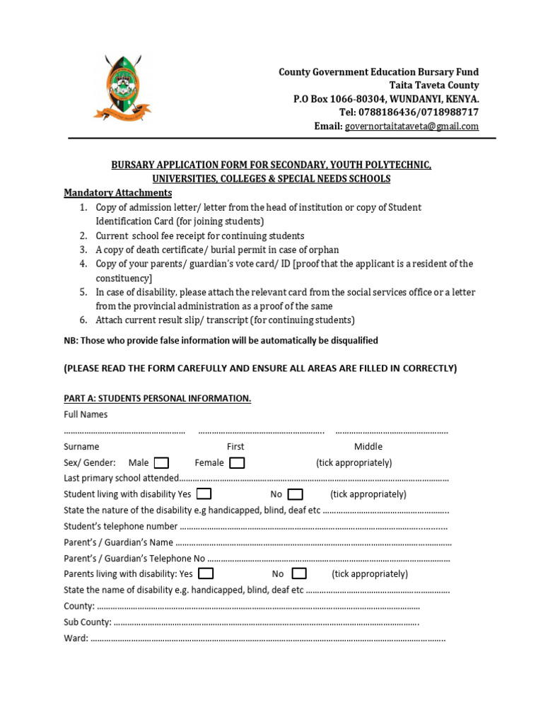 Taita Taveta County Bursary Application | PDF