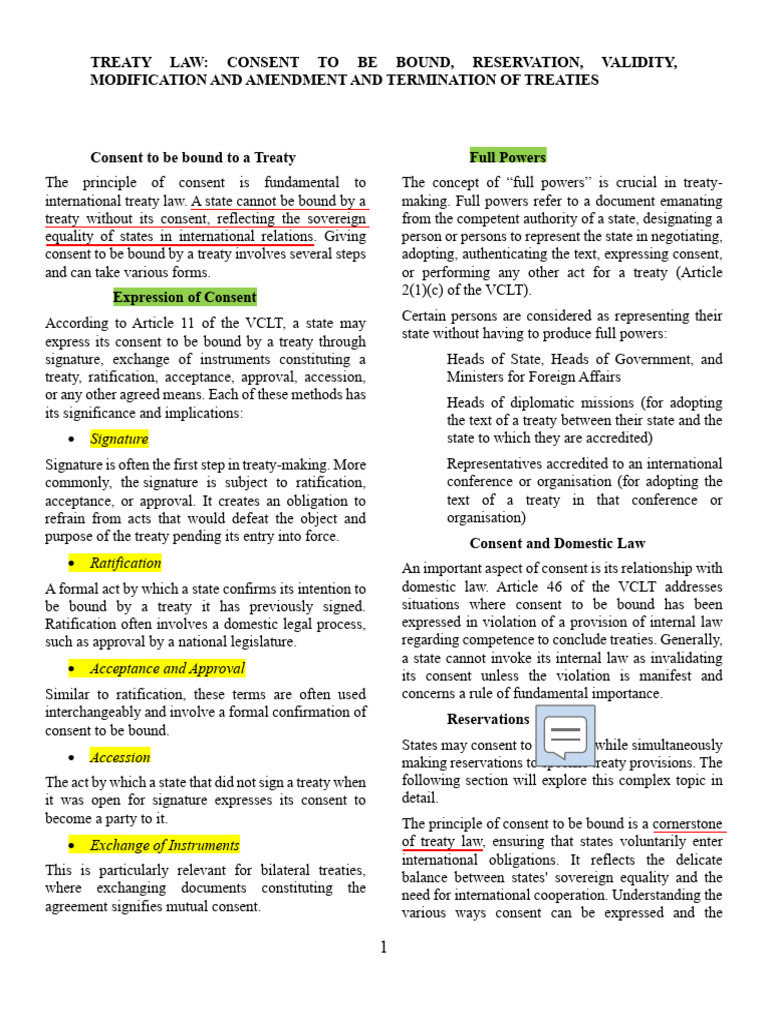 Reading and Self-Study - Treaty Law | PDF | Treaty | International Law