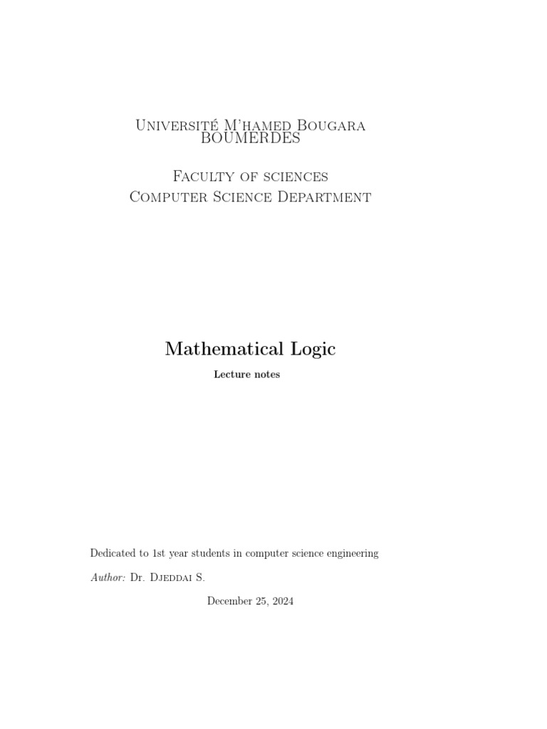 Mathematical Logic Lecture Notes | PDF | Logic | Interpretation (Logic)