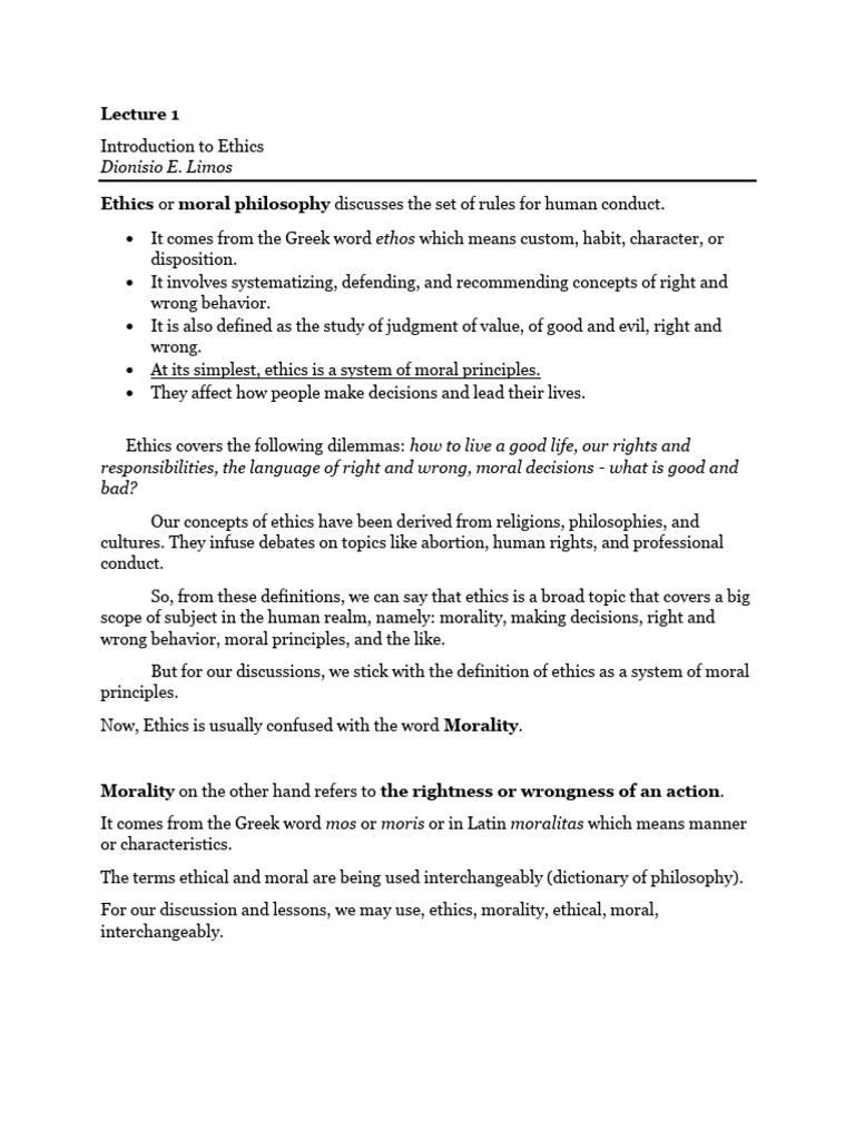 Introduction to Ethics and Morality | PDF | Morality | Liberal Arts ...
