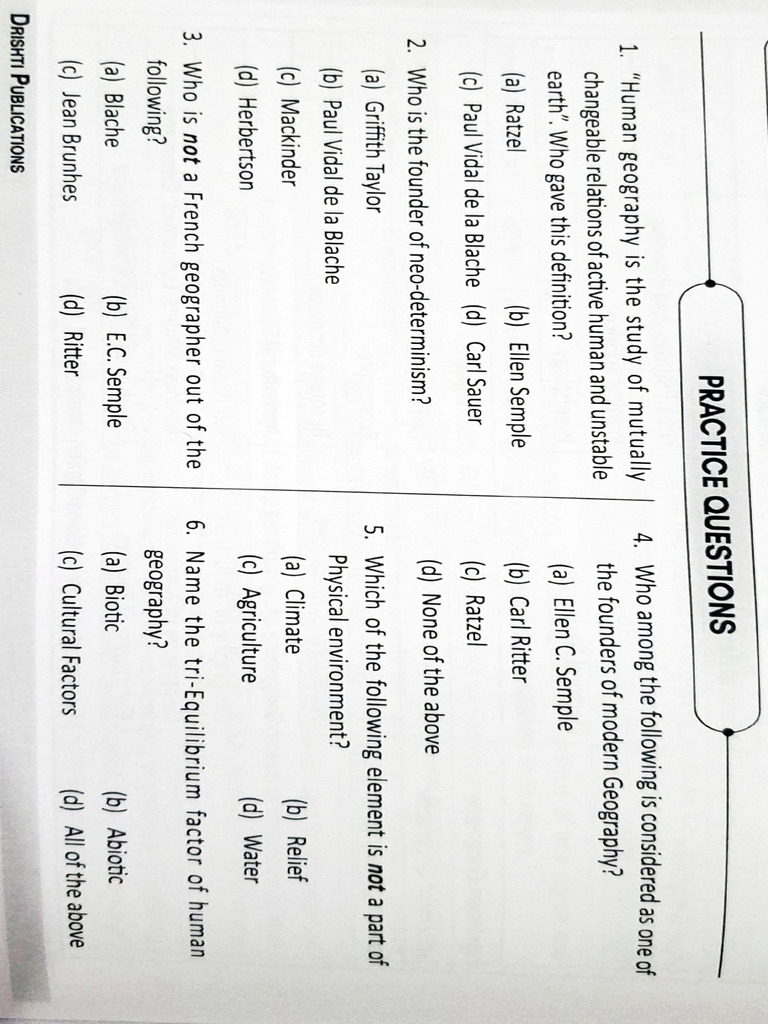Human Geography Practice Questions | PDF | Geography | Human Migration