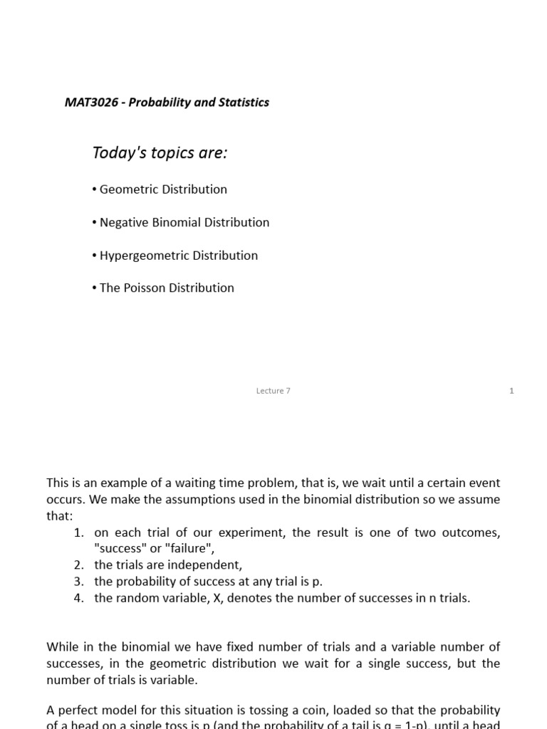Lecture 7 PDF (1) | PDF | Probability Distribution | Poisson Distribution